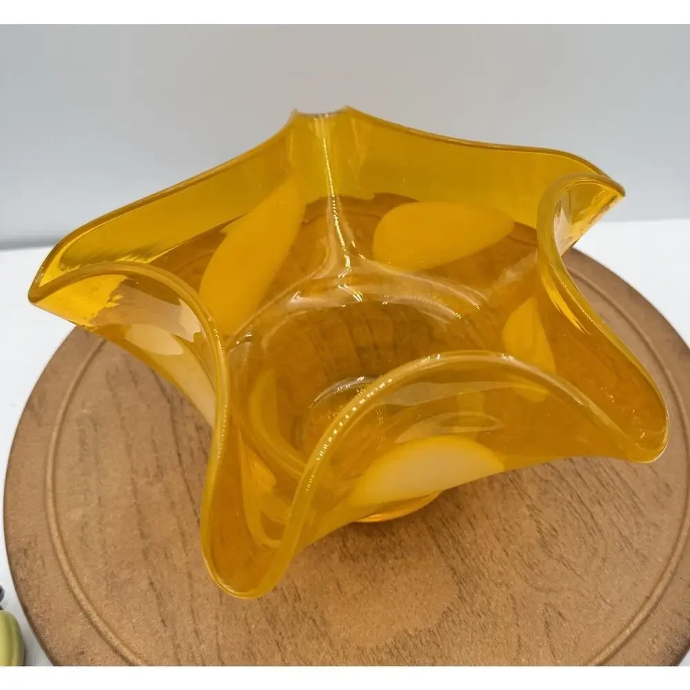 Vintage Murano Yellow & White Art Glass Dish‎ or Bowl 5” Tall x 8” Wide READ